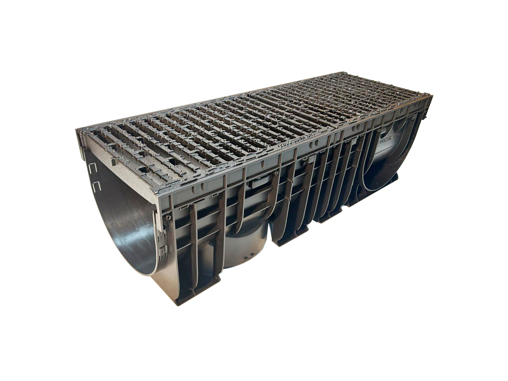 Лоток водоотводный пластиковый BASE DN300 H300 с решеткой чугунной щелевой класс нагрузки C250